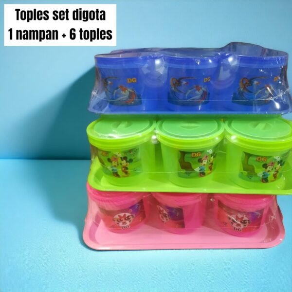 Toples Digota set plastik (isi 6 toples+nampan) (1 liter)