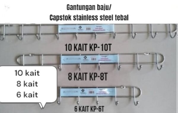 Gantungan baju / kapstok stainless steel tebal (6, 8, 10 kait)