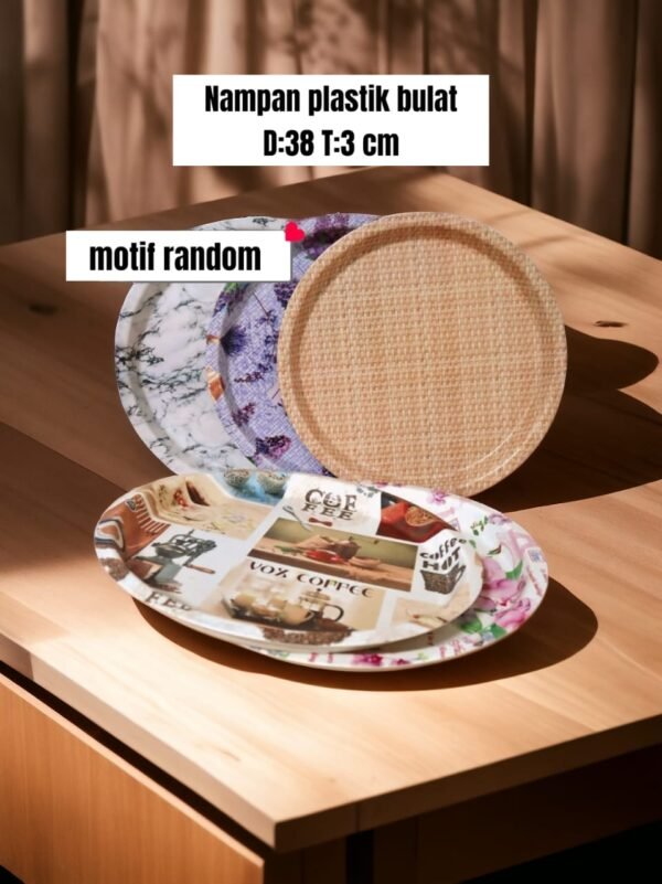 Nampan plastik bulat motif random (38x3 cm)