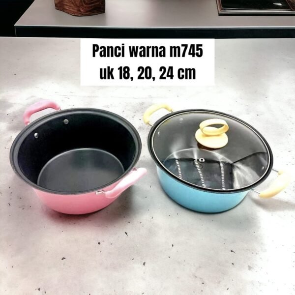 Panci warna M-745 (stainless steel, tutup kaca)