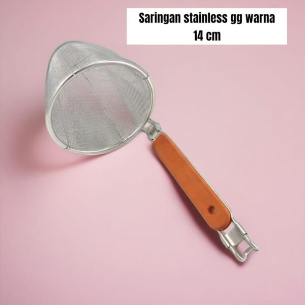 Saringan mie (stainless steel) (gagang kayu warna)
