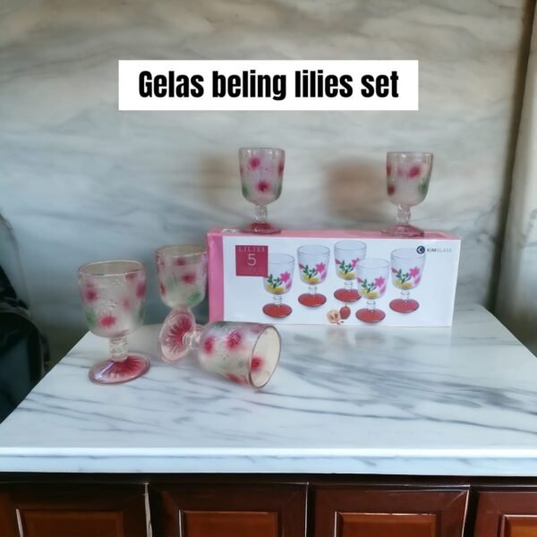 Gelas kaki kaca/beling Lilies set (5 pcs)