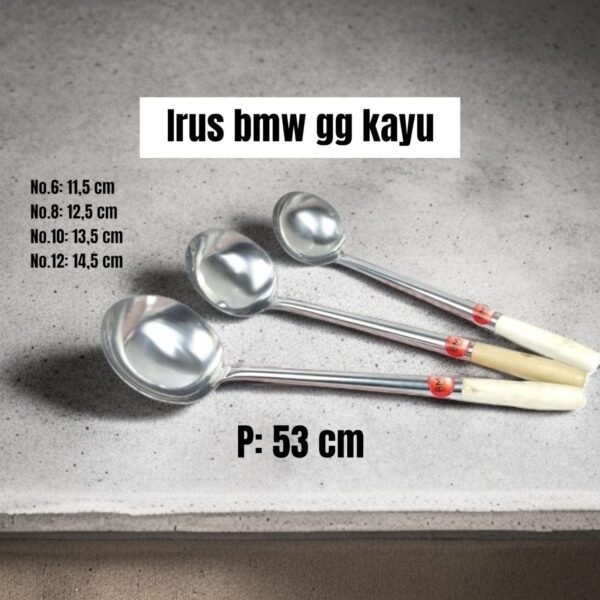 Sendok sayur/ Irus BMW tebal (stainless steel gagang kayu) (11-15 cm)