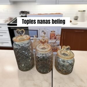 Toples kaca/ beling Nanas Love set (isi 3) (650ml-1,3 liter)