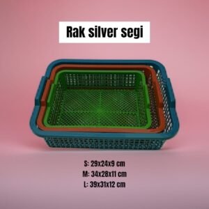 Keranjang/ rak surat serbaguna Silver segi 4 (S,M,L) (29-39 cm)