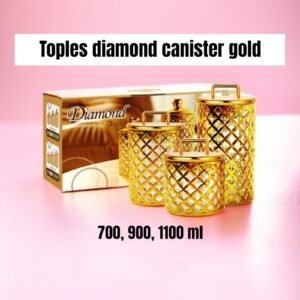 Toples kaca/beling diamond Canister gold set (isi 3) (700 ml-1,1 liter)