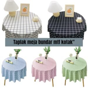 Taplak meja bulat motif kotak-kotak