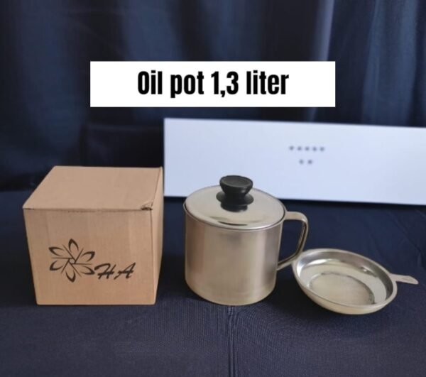 Tempat minyak + saringan/ Oil pot HA (stainless steel) (1,3 liter)