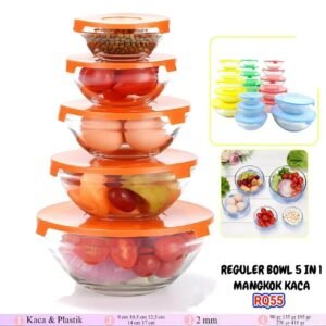 Mangkok kaca/ beling tutup set RQ-55 (isi 5) (9-17 cm)