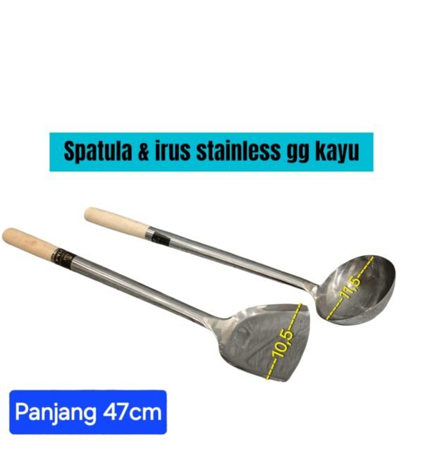 Spatula & Irus tebal (stainless steel gagang kayu) (47x10 cm)