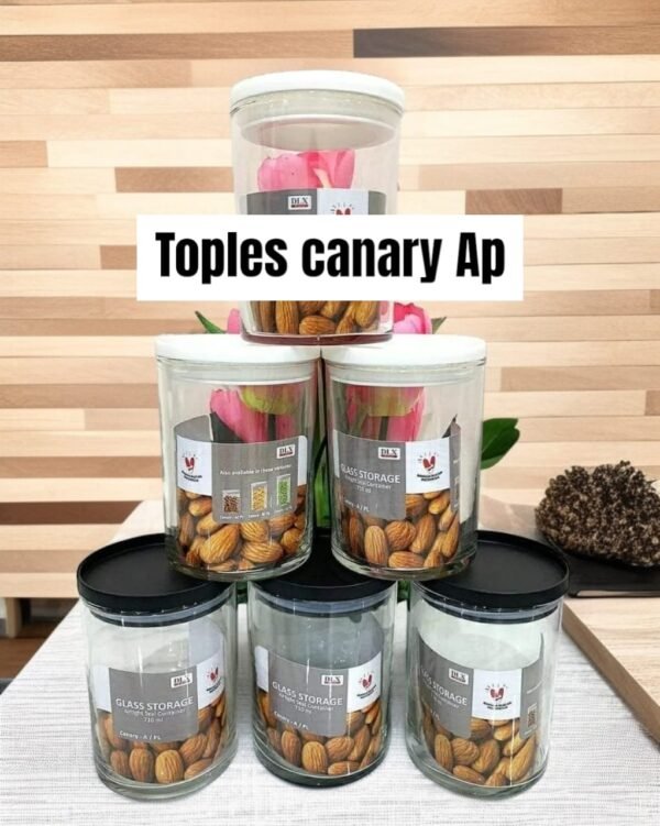 Toples kaca/beling Canary tutup plastik rapat (A,B,C)