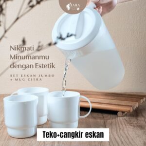 Teko+cangkir plastik Eskan set (teko+3 gelas)