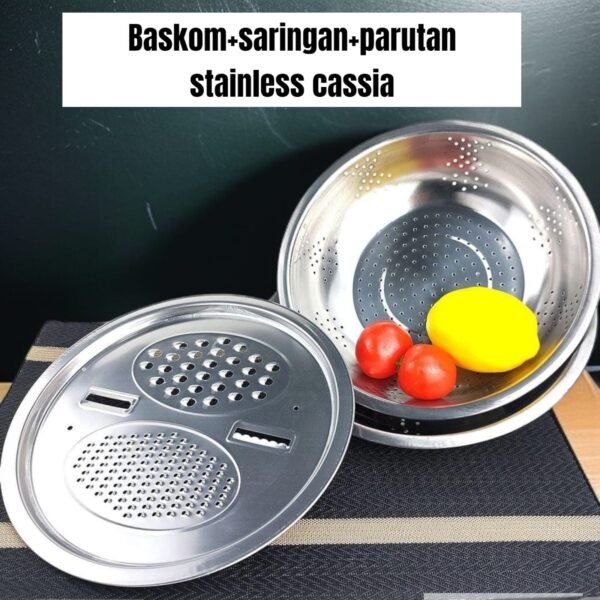 Baskom+saringan+parutan Casia 3  in 1(stainless steel) (28 cm)