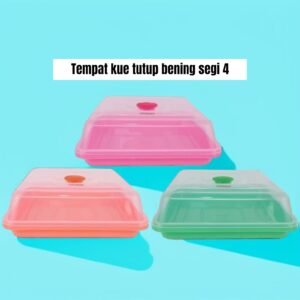 Tempat kue plastik tutup bening (segi 4)