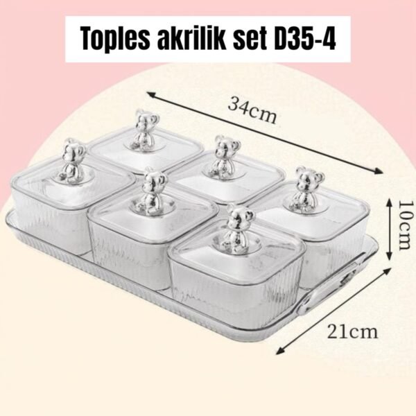Toples akrilik set D35-4 (6 toples+nampan) (34x21 cm)