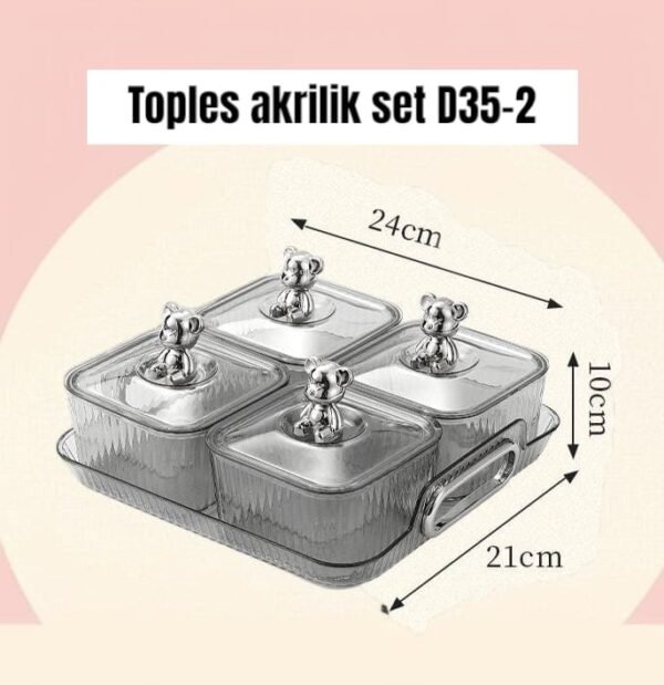 Toples akrilik set D35-2 (4 toples+nampan) (24x21 cm)